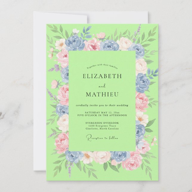 Invitation Mariage pastel pétale Chartreuse (Devant)