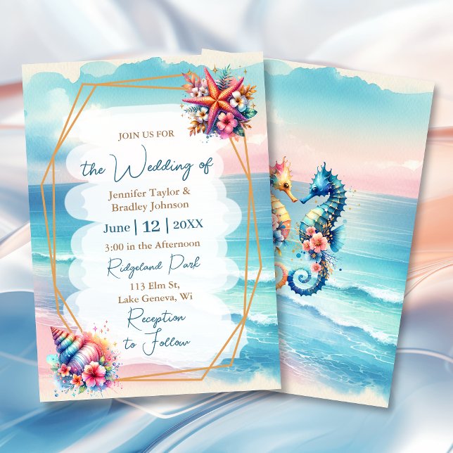 Invitation Mariage Pastel Pink et Blue Ocean View (Créateur téléchargé)