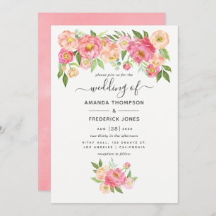 Invitation Mariage Pastel Pink Watercolor Peonies