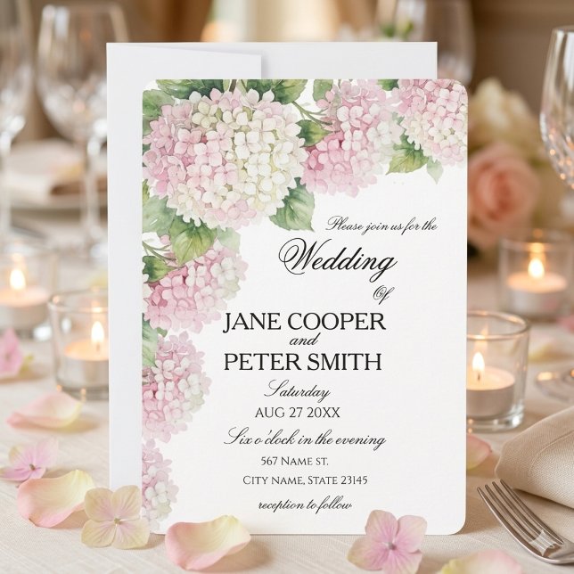 Invitation Mariage pastel rose et blanc hydrangeas Budget  (Créateur téléchargé)