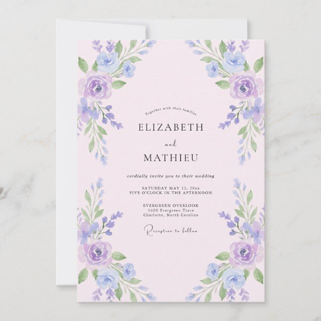 Invitation Mariage Pastel Rose Feuillu (Devant)