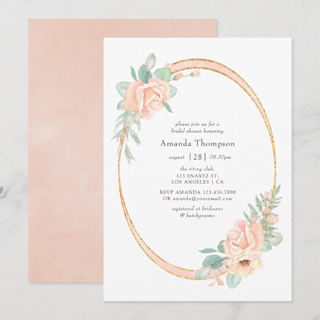 Invitation Mariage Pastel Rose Floral Géométrique (Devant / Derrière)