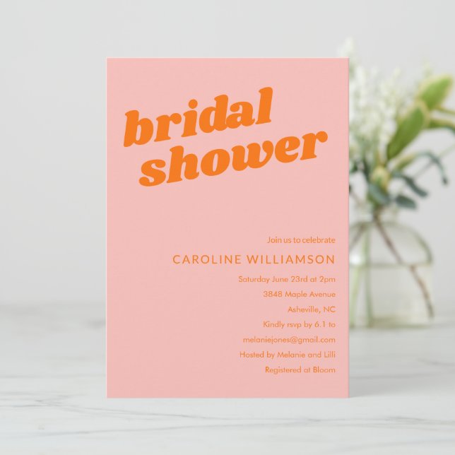 Invitation Mariage pastel rose orange moderne rétro  (Debout devant)