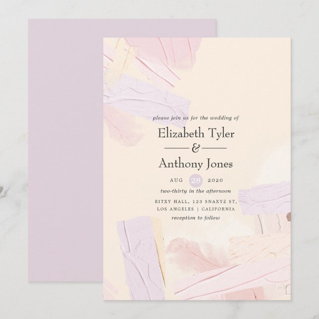 Invitation Mariage Pastel Rose Pâle et Éclaboussures de Peint (Devant / Derrière)
