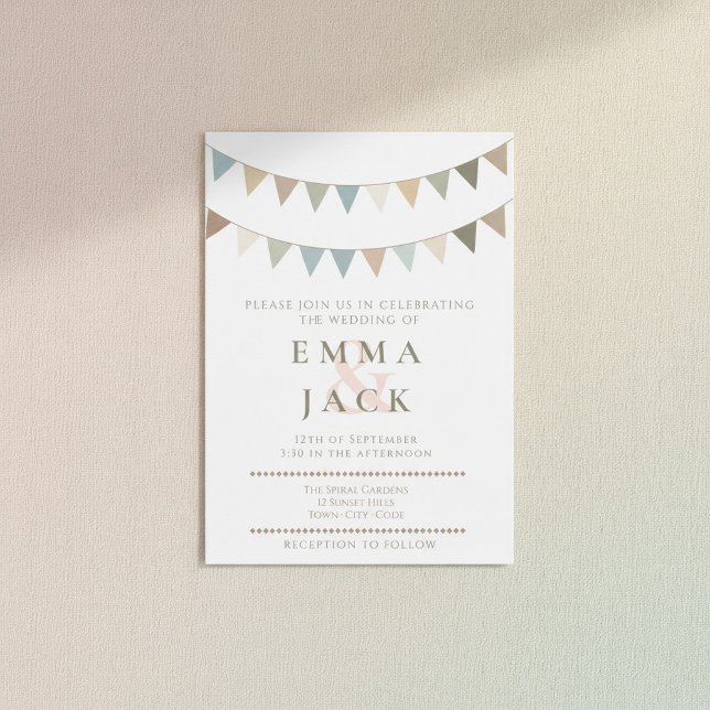 Invitation Mariage pastel rustique de brume neutre (Neutral bunting rustic pastel wedding invitation.)