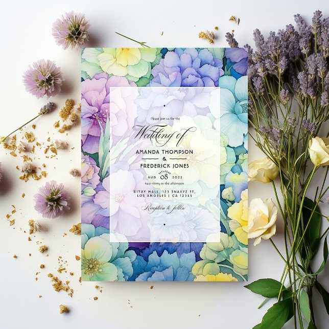 Invitation Mariage Pastel Vert, Jaune Beurre et Lavande (Créateur téléchargé)