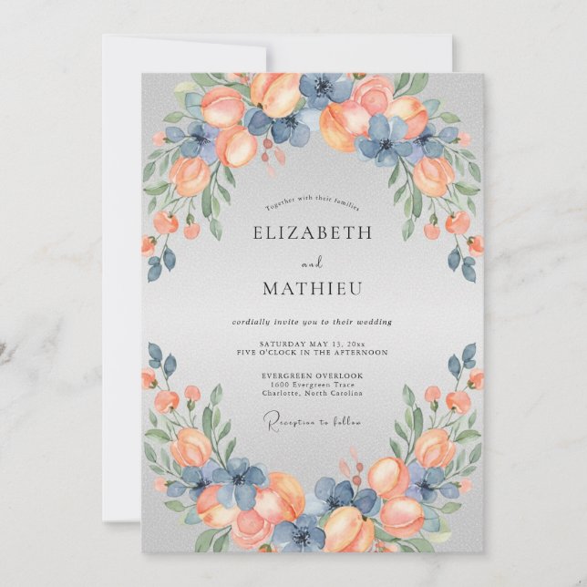 Invitation Mariage pastoral d'été bleu poussiéreux (Devant)