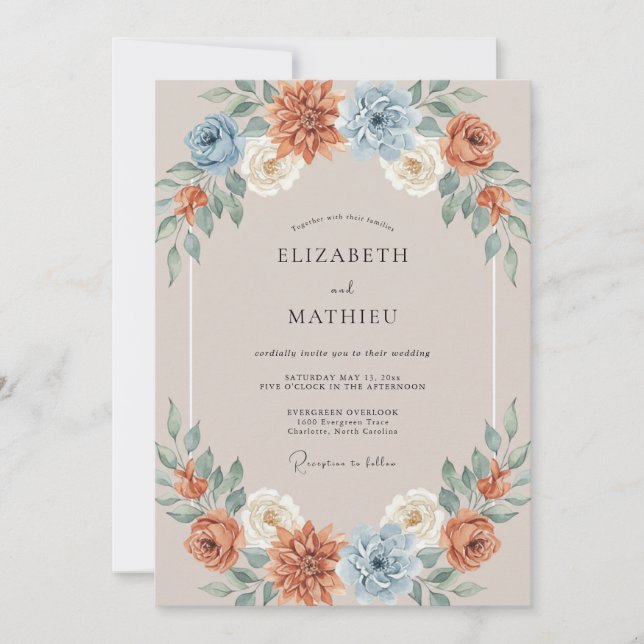 Invitation Mariage pastoral en terre cuite d'automne (Devant)
