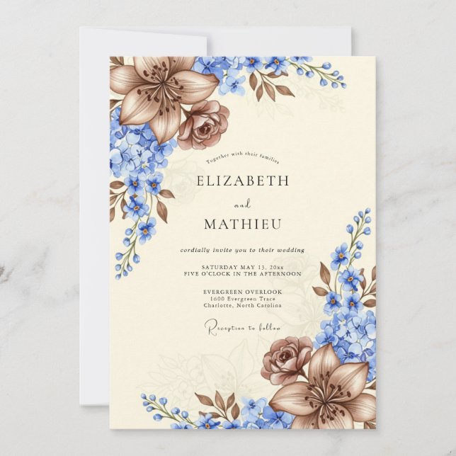 Invitation Mariage pastoral rustique bleu clair (Devant)