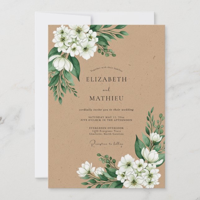 Invitation Mariage pastoral rustique vert émeraude (Devant)