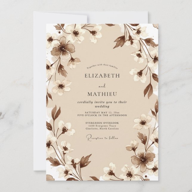 Invitation Mariage pastoral serein écru (Devant)