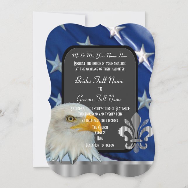 Invitation Mariage patriotique de drapeau américain et (Devant)