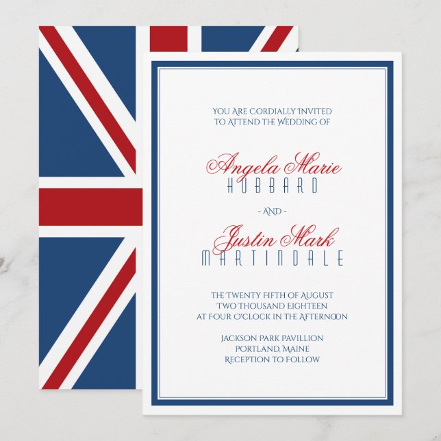 Invitation Mariage patriotique du drapeau Union Jack (Devant / Derrière)