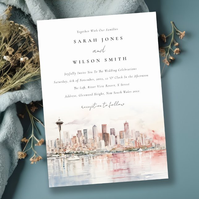 Invitation Mariage Paysage Aquarelle à Seattle, Washington (Créateur téléchargé)