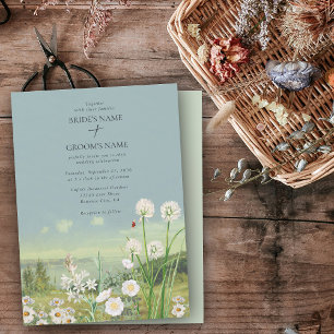 Invitation Mariage Paysage de montagne Fleur sauvage aquarell