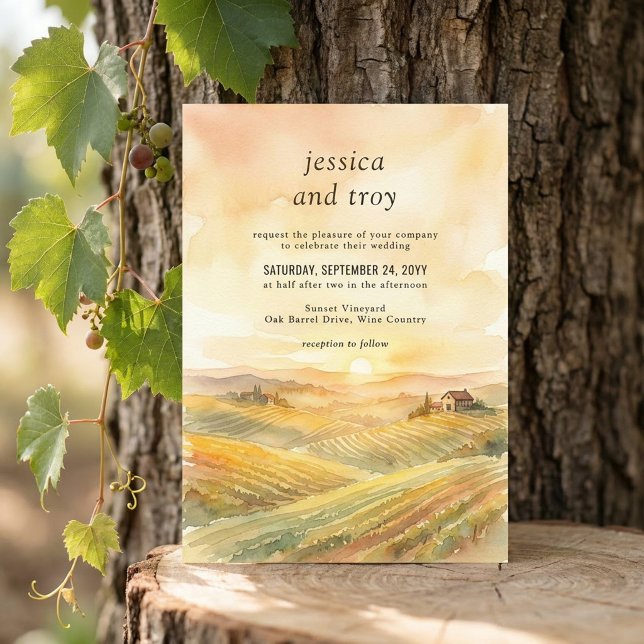 Invitation Mariage Paysage de Vignoble au Coucher de Soleil D (Wedding Invitation from the Sunset Vineyard wedding collection by Darling & May)