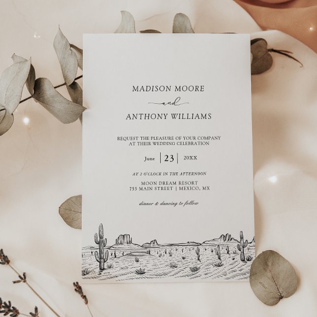 Invitation Mariage Paysage Désertique Minimaliste Cactus (Créateur téléchargé)