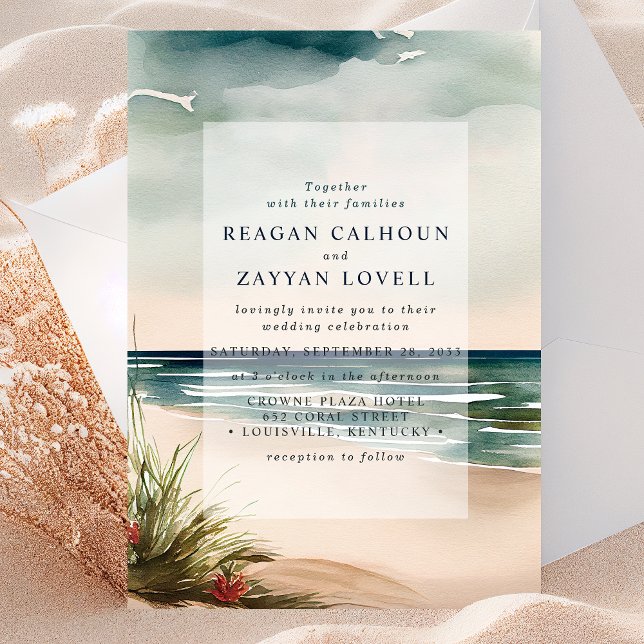 Invitation Mariage Paysage Marin Océan Aquarelle (Créateur téléchargé)