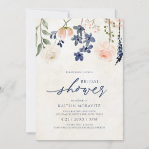Invitation Mariage Peach & Blue Botanique Vintage