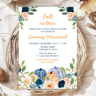 Invitation Mariage Peach et Citrouilles Bleu Nuit Enterrement