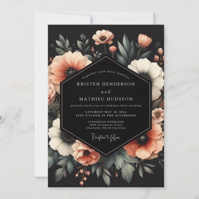 Invitation Mariage Peach Noir Bloom (Devant)