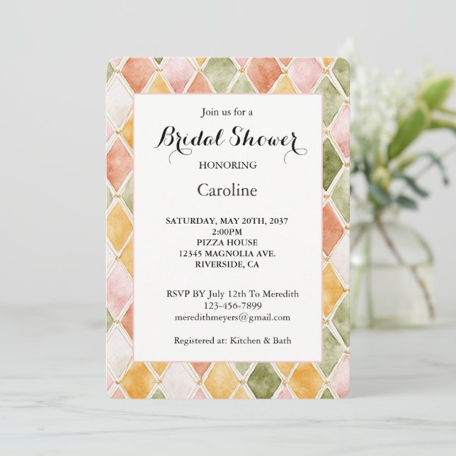 Invitation Mariage Peach Orange Vert Jaune Rose Tendue Rose (Debout devant)