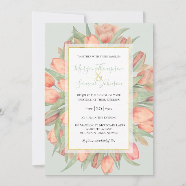 Invitation Mariage Peacht rose et pinte de printemps Tulips (Devant)