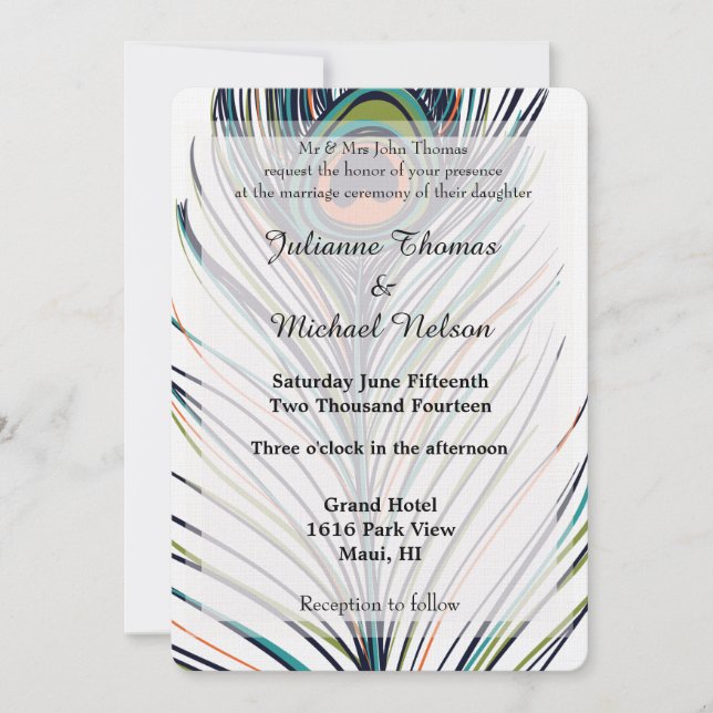 Invitation Mariage Peacock Feather (Devant)