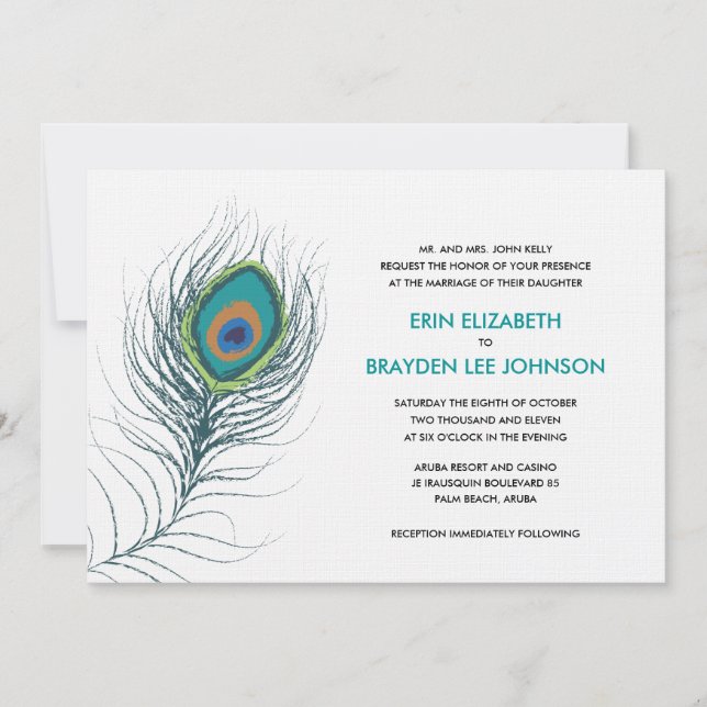 Invitation Mariage Peacock Feather (Devant)