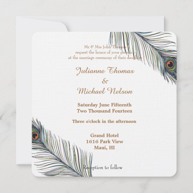 Invitation Mariage Peacock Feathers (Devant)