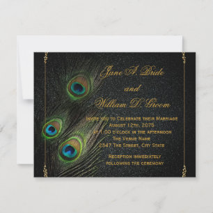 Invitation Mariage Peacock noir et or