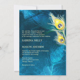 Invitation Mariage Peacock Rustique Bleu et Jaune