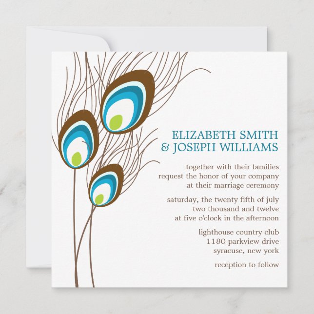 Invitation Mariage Peacock turquoise (Devant)