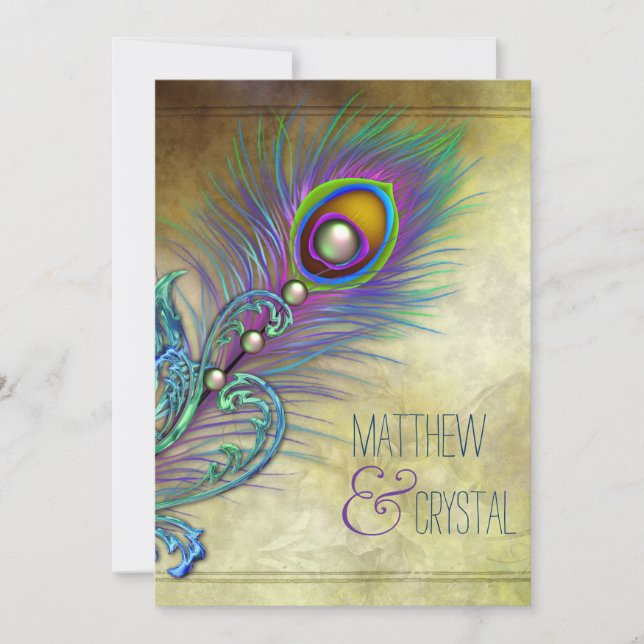 Invitation Mariage Peacock vintage (Devant)