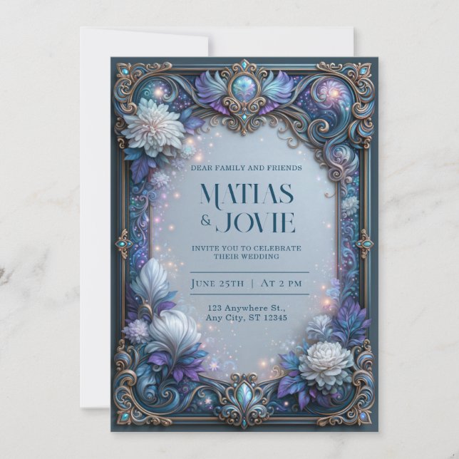 Invitation Mariage Pearl Bloom Filigrane Céleste (Devant)