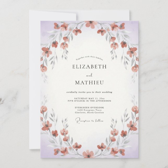 Invitation Mariage Peint à la Clay Periwinkle (Devant)
