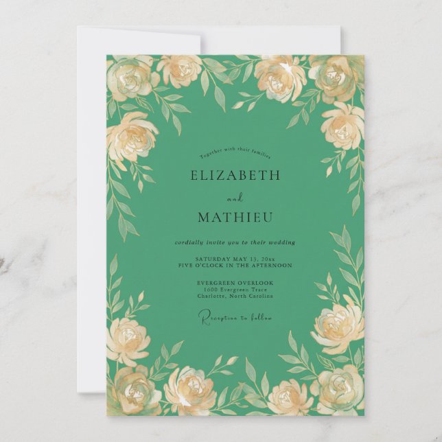 Invitation Mariage Peint à la Crème de Jade (Devant)