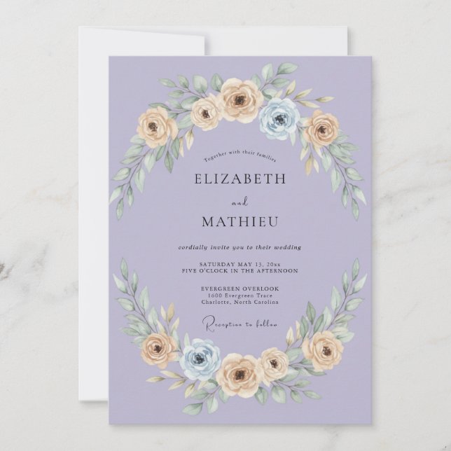 Invitation Mariage peint à la crème de pervenche (Devant)