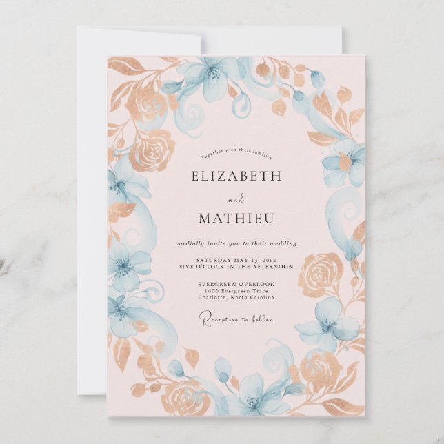 Invitation Mariage peint à la dorée écume de mer (Devant)