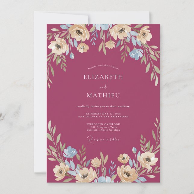 Invitation Mariage peint à la fleur sauvage de baie (Devant)