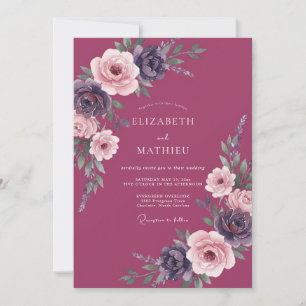 Invitation Mariage peint à la framboise indigo