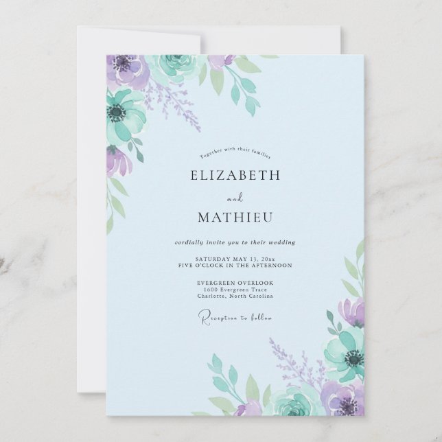 Invitation Mariage Peint à la Lavande et à la Menthe (Devant)