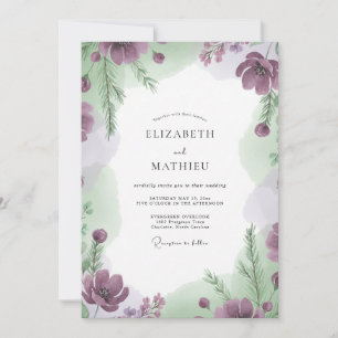 Invitation Mariage peint à la lavande et à la sauge