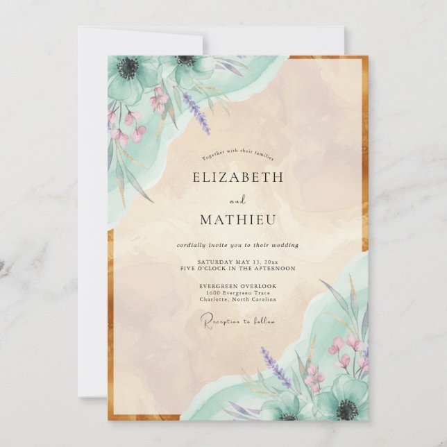 Invitation Mariage Peint à la Lavande Menthe (Devant)