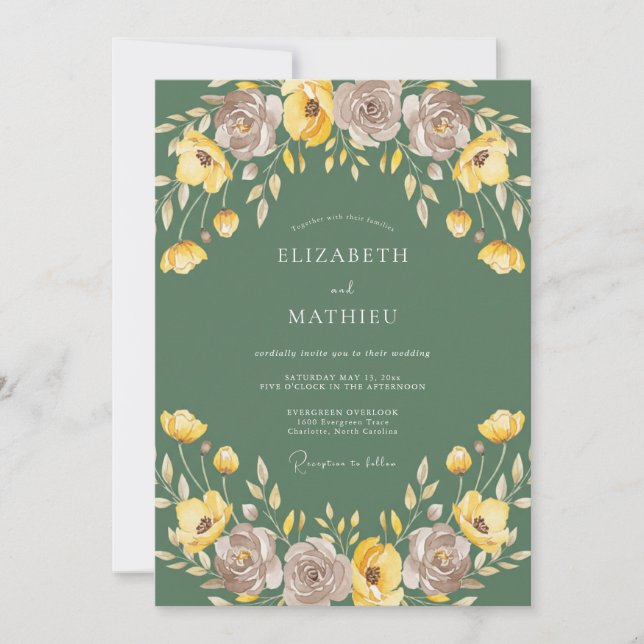 Invitation Mariage Peint à la Lavande Moutarde (Devant)