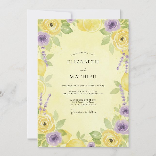 Invitation Mariage peint à la lavande primevère (Devant)