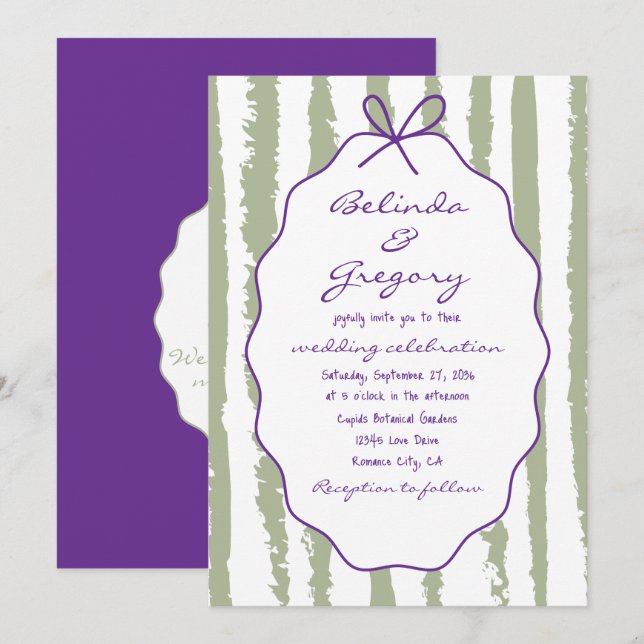 Invitation Mariage peint à la main avec des rayures fantaisis (Devant / Derrière)