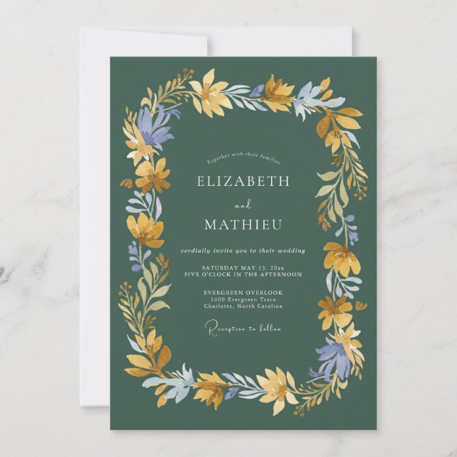 Invitation Mariage Peint à la Main avec du Vert Chasseur (Devant)