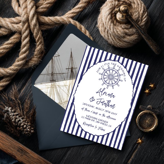 Invitation Mariage peint à la main bleu marine (Créateur téléchargé)