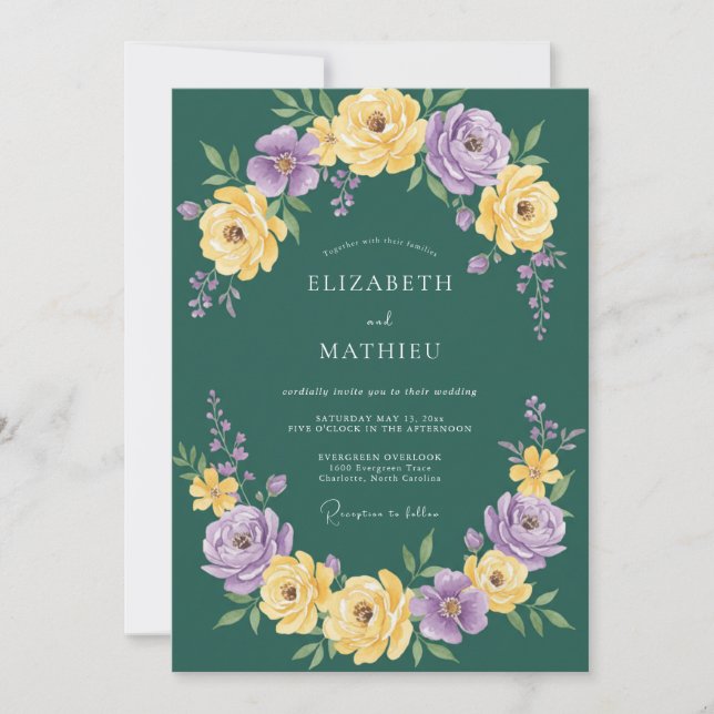 Invitation Mariage Peint à la Moutarde Violette (Devant)